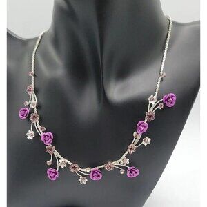 Christina Collection Purple Rose Flower Crystal Rhinestone 16" Choker Necklace